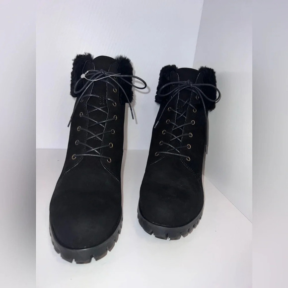 GRIGIARANCIO, US10, suede leather faux fur ankle lace up 1” block heel bootie - Picture 5 of 9